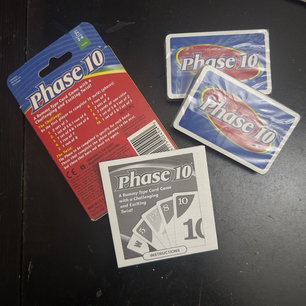 Phase 10 Card Game Rummy Type Card Game -Sealed Cards- Mattel Age 7+